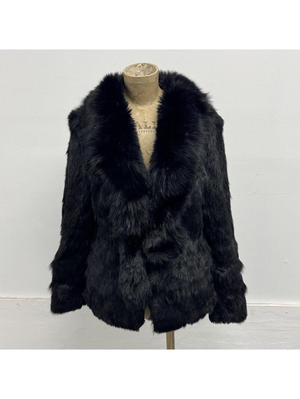 Vintage Y2K Black Rabbit & Fox Fur Jacket Coat